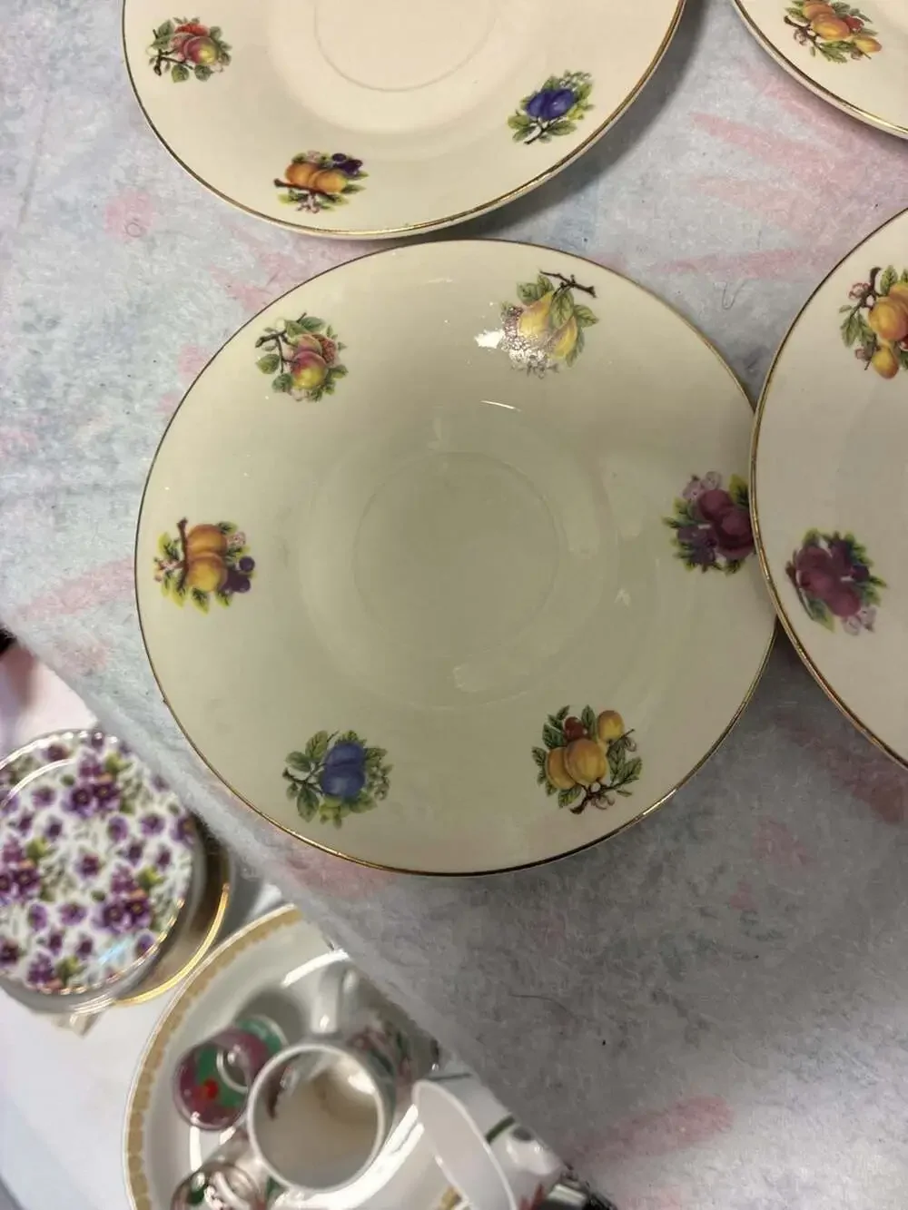 Formalities by Baum Bros. Fruit Pattern China Saucers Set of 4